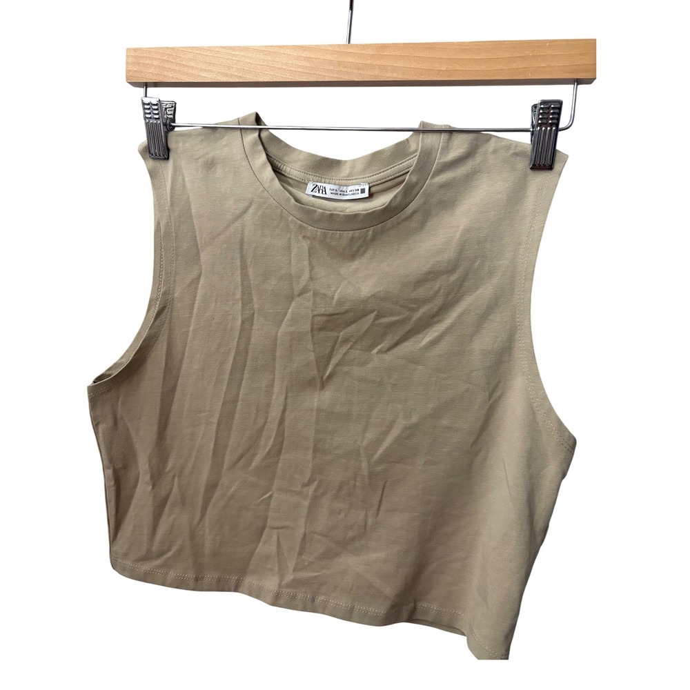 Zara Women's Sleeveless‎ Crop Tank Top Size L Beige